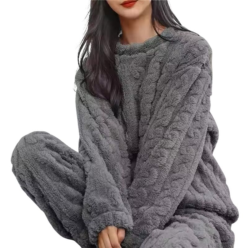 Ultra Soft Fleece Pajama Set Thick Warm Winter Sleepwear for Women