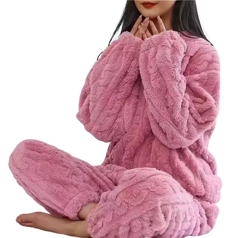 Ultra Soft Fleece Pajama Set Thick Warm Winter Sleepwear for Women