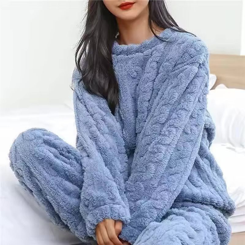 Ultra Soft Fleece Pajama Set Thick Warm Winter Sleepwear for Women