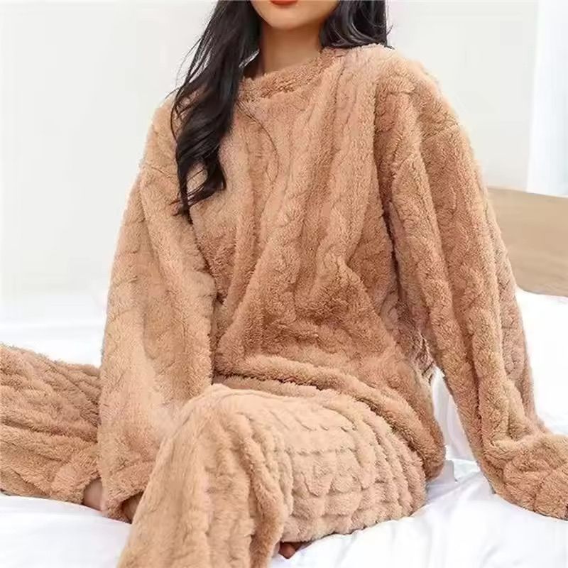 Ultra Soft Fleece Pajama Set Thick Warm Winter Sleepwear for Women