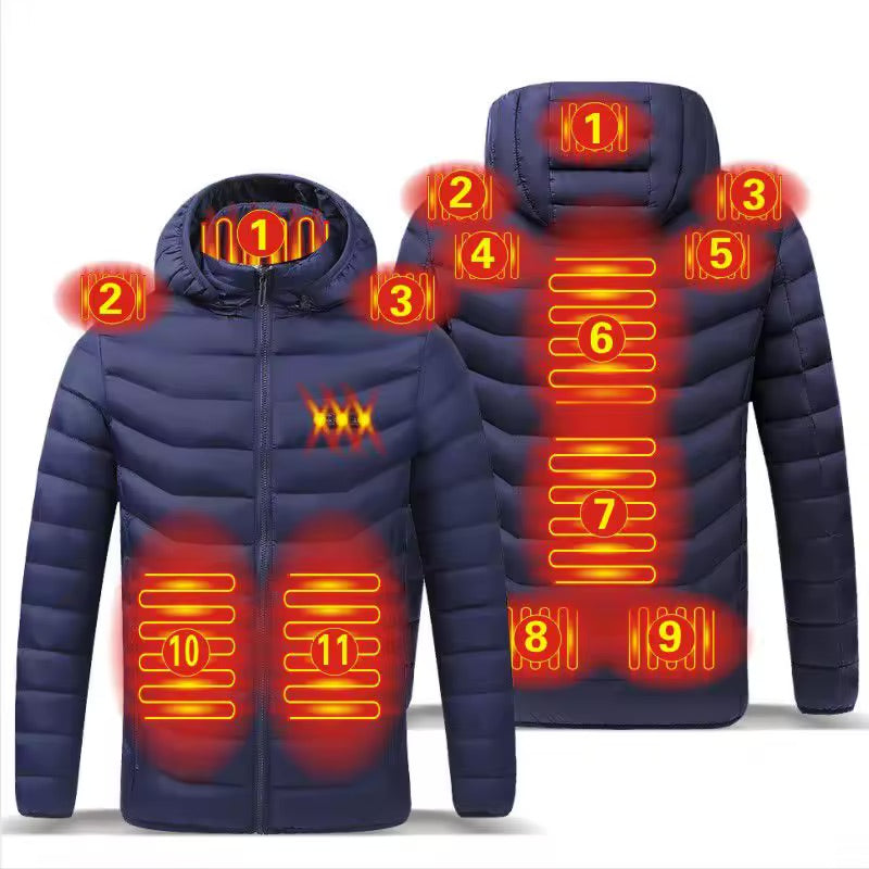 Men's Lightweight USB Heated Puffer Jacket with Hood and Smart Heat Control