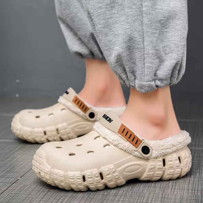 Men Fur Lined Winter Crogs Warm Indoor Outdoor Cotton House Shoes