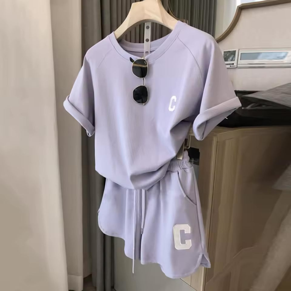 Women Two Piece Tracksuit Set Short Sleeve Top and Shorts Summer Loungewear