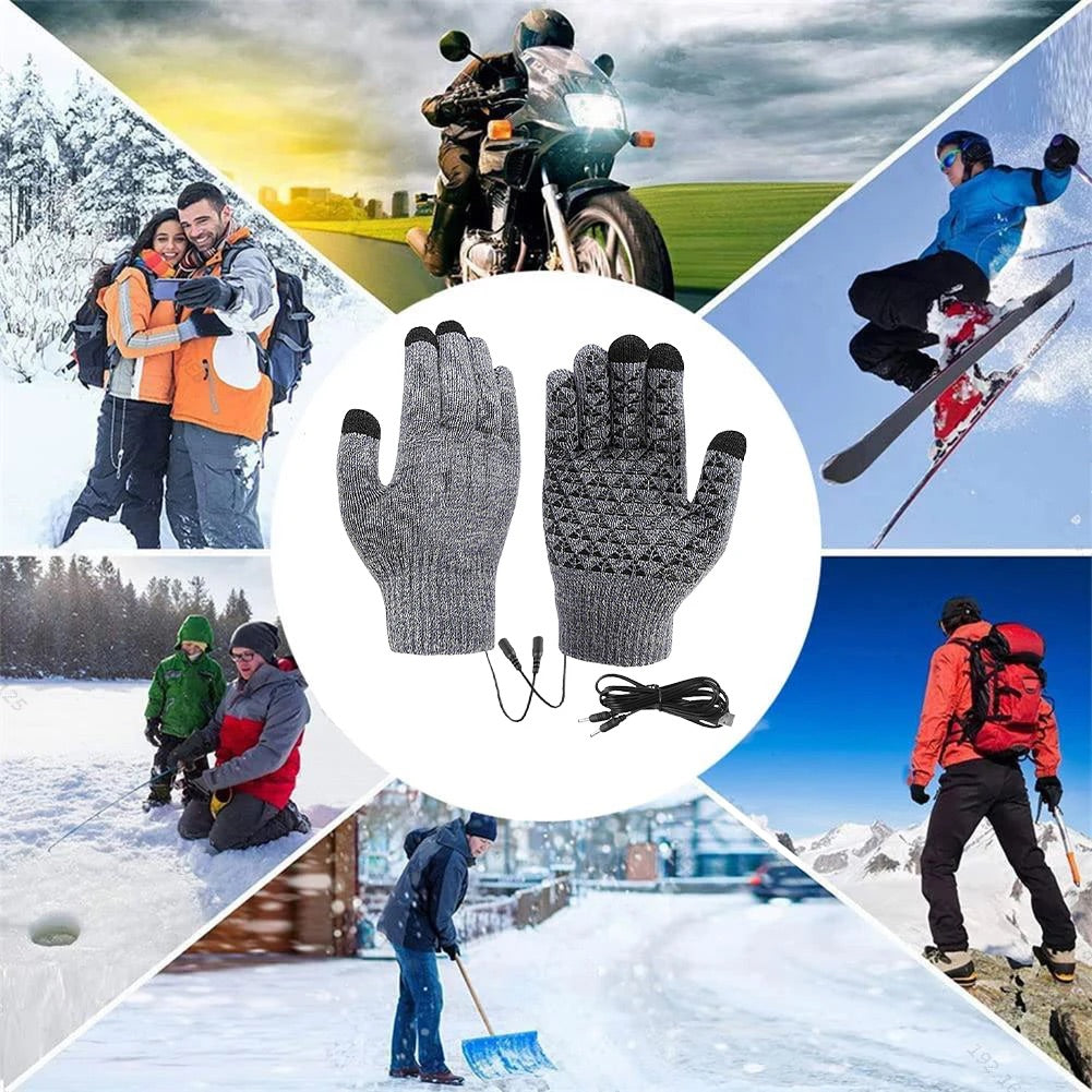 USB Heated Gloves Touchscreen Winter Warm Electric Heating Gloves for Skiing Motorcycling