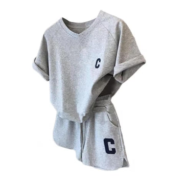 Women Two Piece Tracksuit Set Short Sleeve Top and Shorts Summer Loungewear