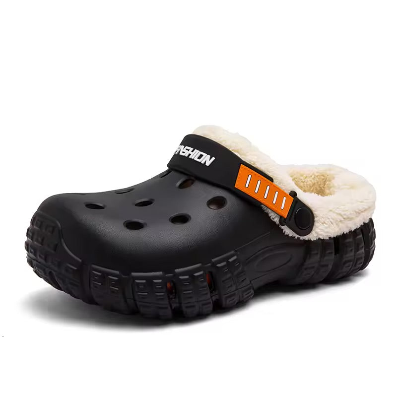 Men Fur Lined Winter Crogs Warm Indoor Outdoor Cotton House Shoes