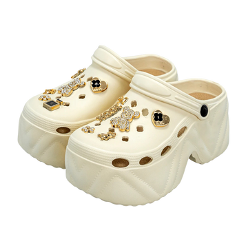 Gold Diamond Bear High Heel Fashion Clogs with Leather Pattern for Women