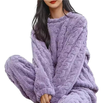 Ultra Soft Fleece Pajama Set Thick Warm Winter Sleepwear for Women