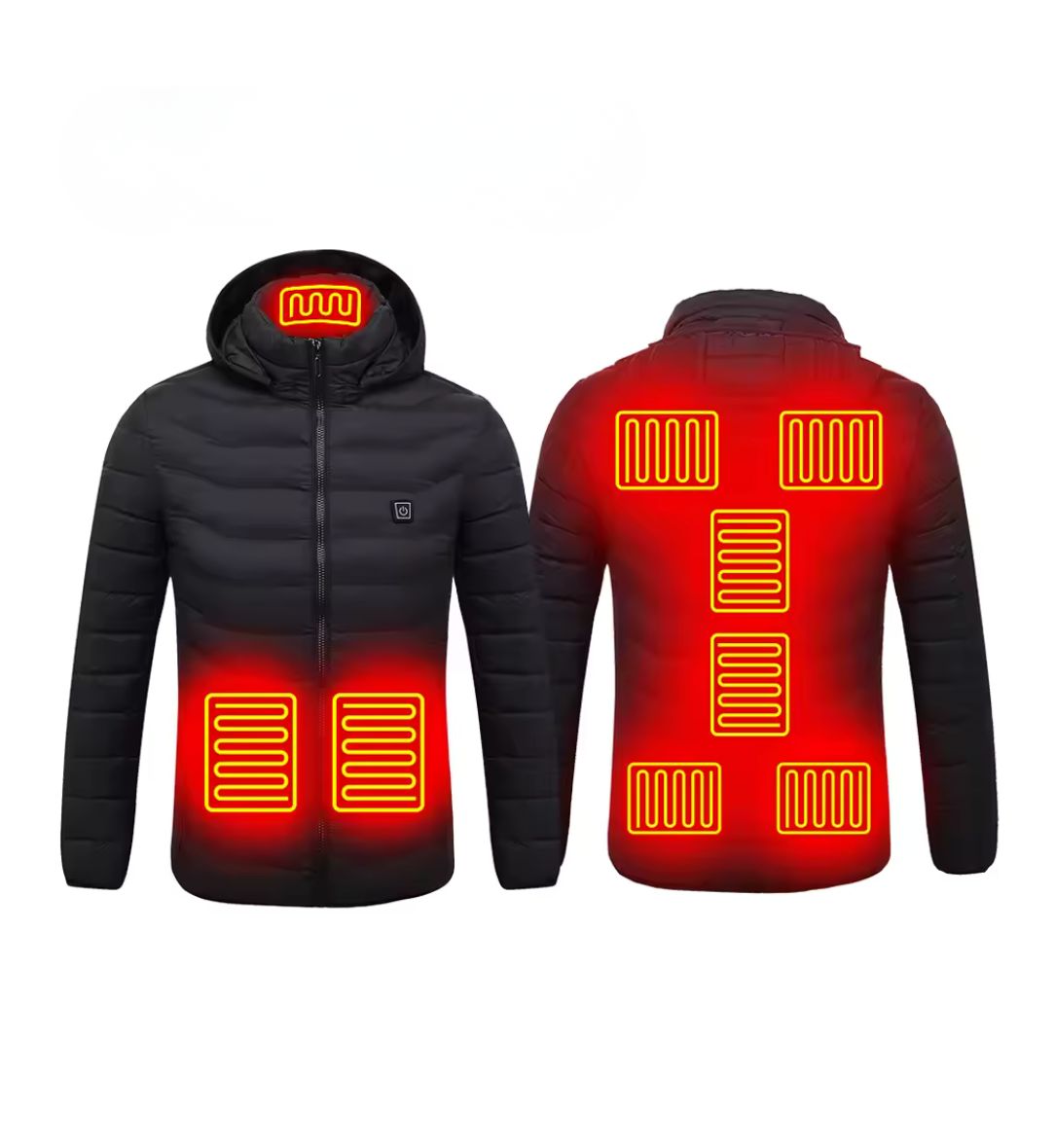 Men USB Heated Jacket Electric Warming Winter Coat 9 Heating Zones Waterproof Hooded