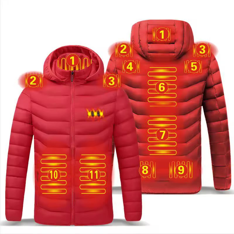 Men's Lightweight USB Heated Puffer Jacket with Hood and Smart Heat Control