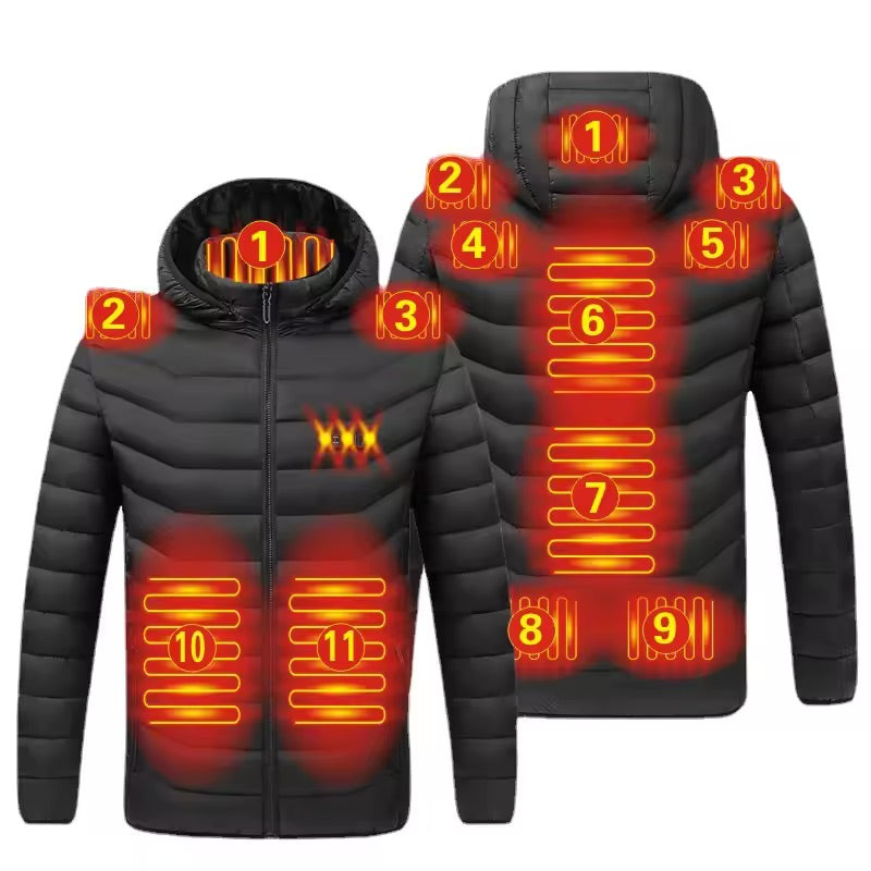 Men's Lightweight USB Heated Puffer Jacket with Hood and Smart Heat Control