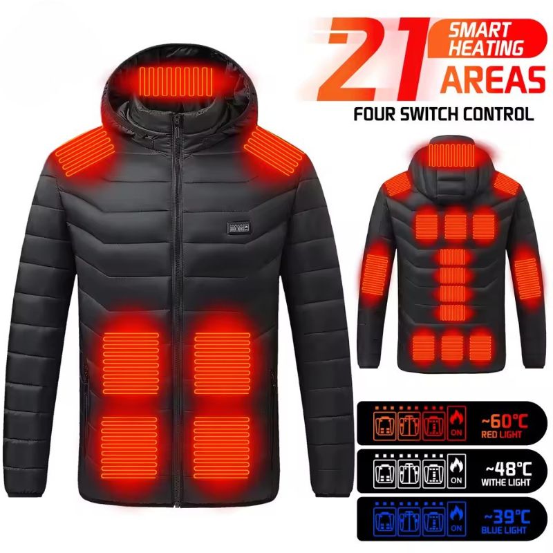 USB Heated Winter Jacket with 21 Heat Zones Waterproof Thermal Coat for Men and Women