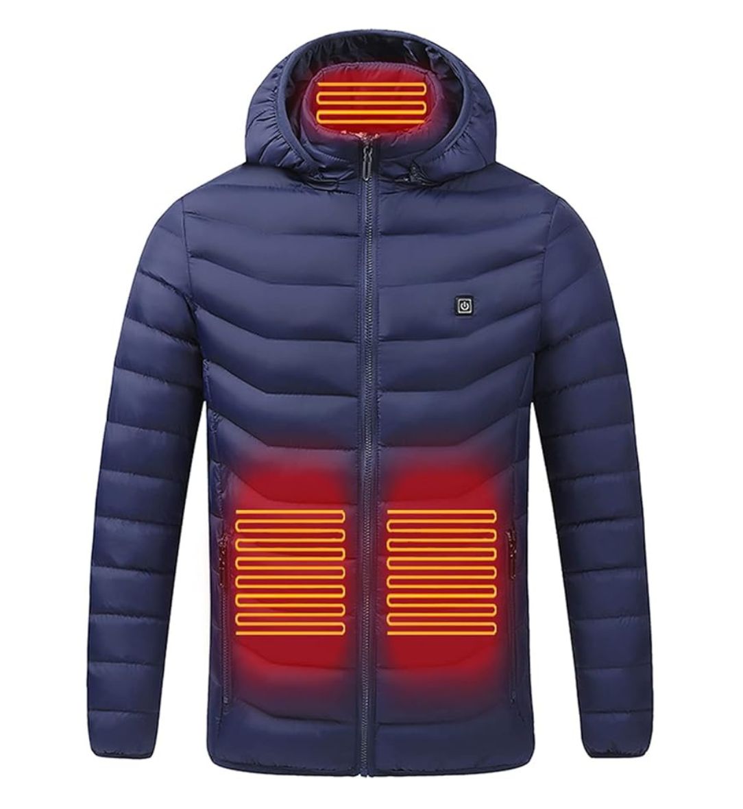 Men USB Heated Jacket Electric Warming Winter Coat 9 Heating Zones Waterproof Hooded