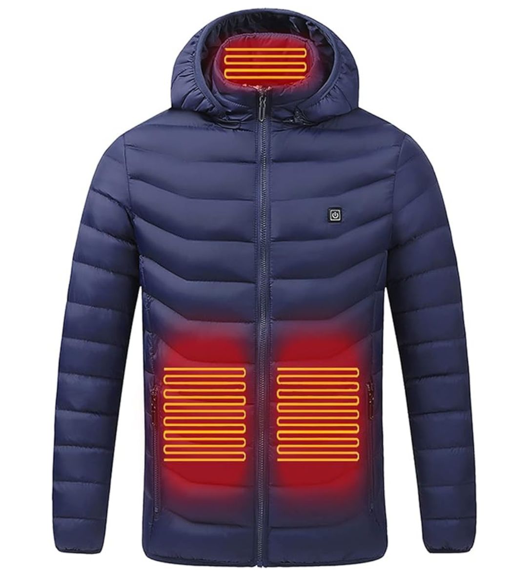 Men USB Heated Jacket Electric Warming Winter Coat 9 Heating Zones Waterproof Hooded