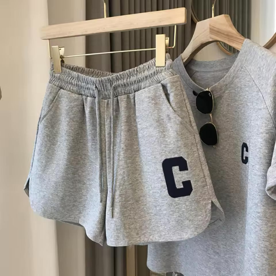 Women Two Piece Tracksuit Set Short Sleeve Top and Shorts Summer Loungewear