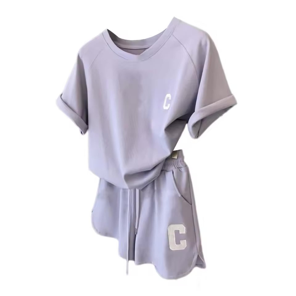 Women Two Piece Tracksuit Set Short Sleeve Top and Shorts Summer Loungewear